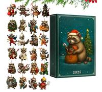 Raccoon Advent Christmas Calendar | 24 Days 2D Acrylic Charm Decoration | Funny Ornament 2025 Countdown Calendar | For Tree, Car Mirror, Wall, Window, Friends, Party Favors