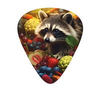 Raccoon among fruits - Set di 12 plettri per chitarra, sottili, medi e spessi, adatti per chitarra, basso, chitarra elettrica e ukulele