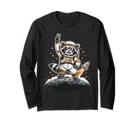 Raccoon Astronaut On The Moon with Rocket Retro Space Iconic Maglia a Manica