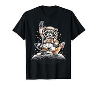 Raccoon Astronaut On The Moon with Rocket Retro Space Iconic Maglietta