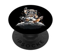 Raccoon Astronaut On The Moon With Rocket Retro Space Iconic PopSockets PopGrip Adesivo