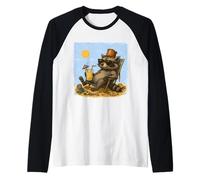 Raccoon Beach Vacation Funny Summer Chillin Animal Maglia con Maniche Raglan