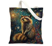 Raccoon Canvas Tote Bag per le donne, fantasioso giocoso stelle turbinii nessuno blu lavabile riutilizzabile mercato tote bag idee per fuori, Blu, 13x15 Inch