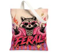 Raccoon Canvas Tote Bag per le donne, pop giocose stelle fulmini estate pesca lavabile riutilizzabile borse estetiche idee per, Pesca, 13x15 Inch
