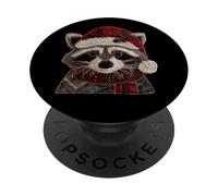 Raccoon che indossa cappello di Babbo Natale plaid accogliente inverno PopSockets PopGrip Adesivo