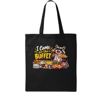 Raccoon che si gode un delizioso buffet di cibo borsa tote in cotone naturale nero