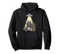 Raccoon Chitarra e Bigfoot sotto Alien UFO Beam Rock On Felpa con Cappuccio