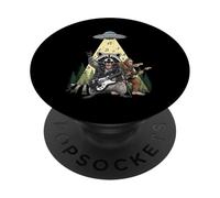Raccoon Chitarra e Bigfoot Sotto Alien UFO Beam Rock On PopSockets PopGrip Adesivo
