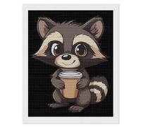 Raccoon Coffee Diamond Painting Kit rotondo completo Drill Cross Stitch Art Pictures per la decorazione della parete della casa 40,6 x 50,8 cm