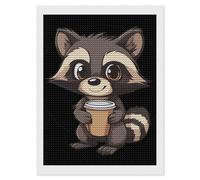 Raccoon Coffee Diamond Painting Kit rotondo completo Drill Cross Stitch Art Pictures per la decorazione della parete della casa 30,5 x 40,6 cm