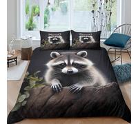 Raccoon cuteSet Di Copripiumino microfibra 3 Pezzi stampa 3D con cerniera Wild animal art style copripiumino con federa traspirante ultra morbido e traspirante for bambini Single（135x200cm）