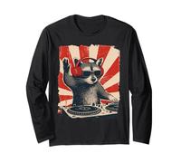 Raccoon DJ House Music Retro Amante degli animali Maglia a Manica