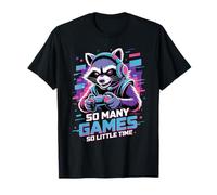 Raccoon Gaming So Many Games So Little Time Maglietta