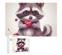 Raccoon Holding A Cherry Puzzles 1000 PCS Puzzle in legno personalizzato Foto Puzzle per adulti Amici Foto Puzzle Regali per Matrimonio Compleanno San Valentino Decorazione per la casa