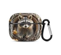 Raccoon in The Fall Tree Hole Custodia per auricolari Bluetooth Custodia protettiva antiurto Custodia rigida Supporto ricarica wireless con portachiavi Regalo personalizzato per AirPods 3