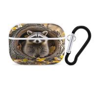 Raccoon in The Fall Tree Hole Earbuds Organizer antiurto protettiva Airpods Pro Cover con moschettone Clip Anti Caduta Custodia per auricolari per Airpods Pro 2a generazione Bianco