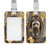 Raccoon in The Fall Tree Hole ID Badge Holder Clear Badge Protectors con cordino staccabile Manica verticale in plastica rigida protegge carte d'identità di lavoro carte di credito per ufficio