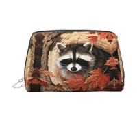 Raccoon in The Fall Tree Hole Print Leather Cosmetic Pouch, borsa per il trucco in pelle per borsa con chiusura superiore a zip elegante borsa da toilette, Argento, taglia unica