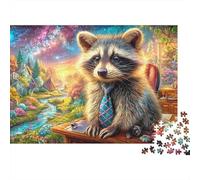 Raccoon in Tie Sits at Desk in Magic Scene Puzzle Da 1000 Pezzi Cute Raccoon Sfida Di Ingegno Per Tutte Le Età 70x50cm/1000pcs