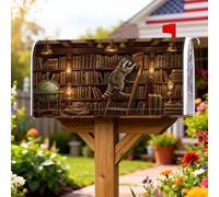 Raccoon Library Wildlife Theme Magnetic mailbox Covers 45,7 x 53,3 cm | Tema antico della biblioteca, copertura della cassetta delle lettere, Libri vintage, Globo, Atmosfera accademica