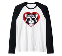 Raccoon Lover, Simpatico Animale Selvatico a Forma di Cuore Rosso Maglia con Maniche Raglan