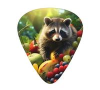 Raccoon on Fruit - Set di 12 plettri per chitarra, sottili, medi e spessi, adatti per chitarra, basso, chitarra elettrica e ukulele