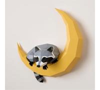 Raccoon on The Moon 3D Paper Model Animal Sculpture Raccoon Papercraft DIY Craft Paper Sculpture, 3D Animal Geometric Paper Craft Origami (1 PCS)