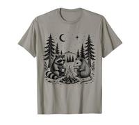 Raccoon Opossum Campfire Moonlit Forest Scene Maglietta