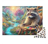 Raccoon Painting by A Stream Puzzle Da 1000 Pezzi Cute Raccoon Giocattolo Educativo Per Bambini Dai 12 Anni in Su E Adulti 70x50cm/1000pcs