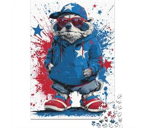 Raccoon Patriotic Hoodie Set Jigsaw Puzzle Impossibili 1000Pcs Decorazione Per La Casa. Giochi Rilassamento E Intelligence Per Adulti E Ragazzi Da 14 Anni 38x26cm/1000pcs