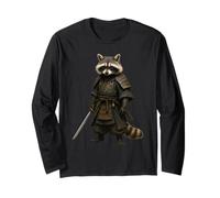 Raccoon Samurai, Warrior Japanese Budo Animal, Nature Design Maglia a Manica