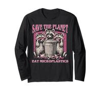 Raccoon Save Planet Mangia Microplastiche Divertenti Uomini Donne Bambini Maglia a Manica