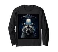 Raccoon Selfie UFO Alien Abduction Humor Regali Maglia a Manica