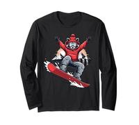 Raccoon Snowboarder Retro Shred Mountain Winter Vibes Maglia a Manica