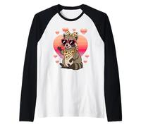 Raccoon Sunglasses Valentines Day Maglia con Maniche Raglan