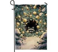 Raccoon Winter Cozy Gold Ornaments Pine Branches Winter Green Bandiere Robuste Bandiera Colore Vivido Bandiera Da Giardino Per Interno Feste Esterno 30X45Cm