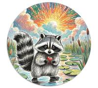 Raccoon1000 Pieces for Adults And Kids Creative Jigsaw Puzzles,Round Puzzle Raccoon Unique Challenge Games1000pcs (67.5x67.5cm)