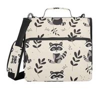 Raccoons - Organizer da ufficio con 3 anelli, stile retrò, semplice, nero, con manico, facile da trasportare, con cerniera, per scuola/ufficio