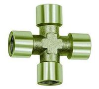 Raccordo a croce, 4 x interni, G 3/8, SW 17, pressione max. 60 bar, temperatura di funzionamento max. 150°C, ottone nichelato