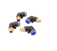 Raccordo a innesto ad angolo pneumatico 90° 1/4" su 12 mm, 4 connettori push in aria compressa (R 1/4" - 12 mm)