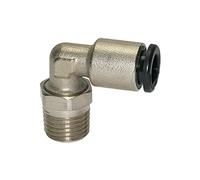 Raccordo a L"click-clock", girevole, R 3/8 a, per tubo esterno Ø 10 mm, pressione di lavoro max. 16 bar, ottone nichelato