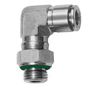 Raccordo a L girevole, G 1/2 a., per tubo esterno Ø 12 mm, pressione di lavoro max. 20 bar, acciaio inox 1.4404
