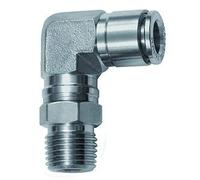 Raccordo a L girevole, R 1/4 a., per tubo esterno Ø 6 mm, pressione di lavoro max. 20 bar, acciaio inox 1.4404