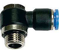 Raccordo a L"serie blu", girevole, G 1/2 a, per tubo esterno Ø 6 mm, pressione di lavoro max. 15 bar, plastica/MS vern.