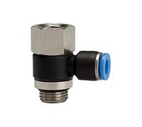 Raccordo a L"serie blu", girevole, G 1/2 i./a, F. tubo esterno Ø 12 mm, pressione max. 15 bar, plastica/MS vern.