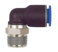 Raccordo a L "serie blu", girevole, R 1/2 a., per tubo esterno Ø 14 mm, pressione di lavoro max. 15 bar, KS/MS vern, L = 33,3 mm