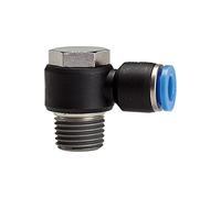 Raccordo a L"serie blu", girevole, R 1/2 a, per tubo esterno Ø 8 mm, pressione di lavoro max. 15 bar, plastica/MS vern.