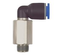 Raccordo a L » serie blu « lungo, girevole, R 1/2 a., F. tubo esterno Ø 14 mm, dr. Max. 15 bar, plastica/MS vern.