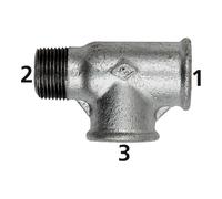 Raccordo a T 134, IG/IG/AG, Rp 1/2 i., R 1/2 a., Rp 1/2 i., temperatura di funzionamento da -20 °C a 300 °C, colore nero pressofuso, zincato a fuoco