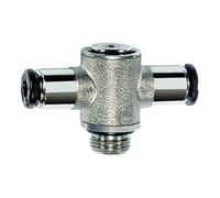 Raccordo a T »click-clock«, girevole, G 1/8 a., per tubo esterno Ø 5 mm, pressione di lavoro max. 16 bar, ottone vernice, SW 3